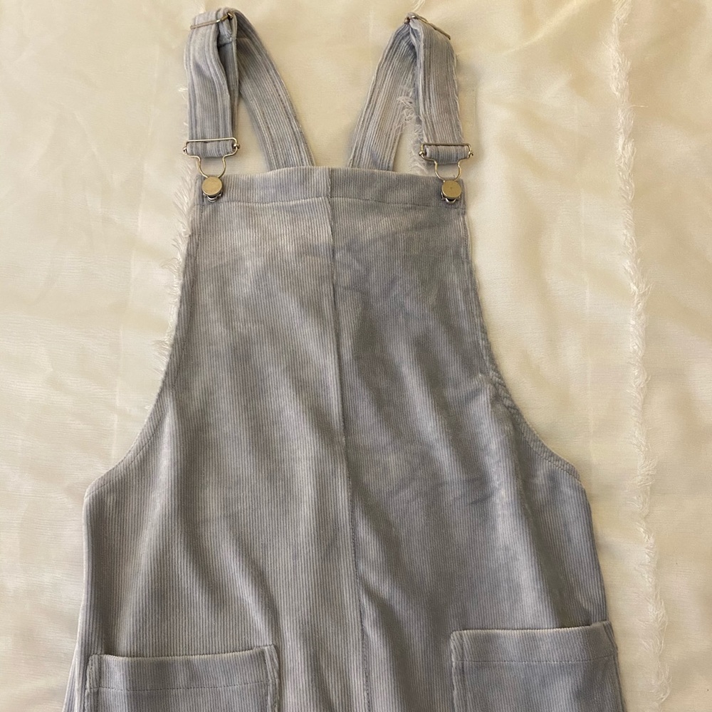 Baby Blue Corduroy Ribbed Overall Dress - S